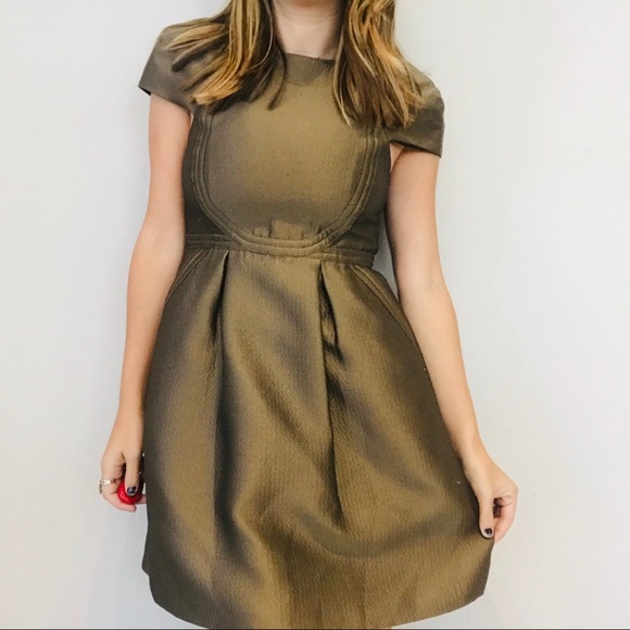 Tibi gold fit and flare pockets mini dress - Picture 2 of 6
